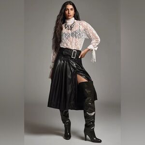 Pilcro Faux Leather Black Midi Skirt Size 0 Low Slung Waist Sleek Chic